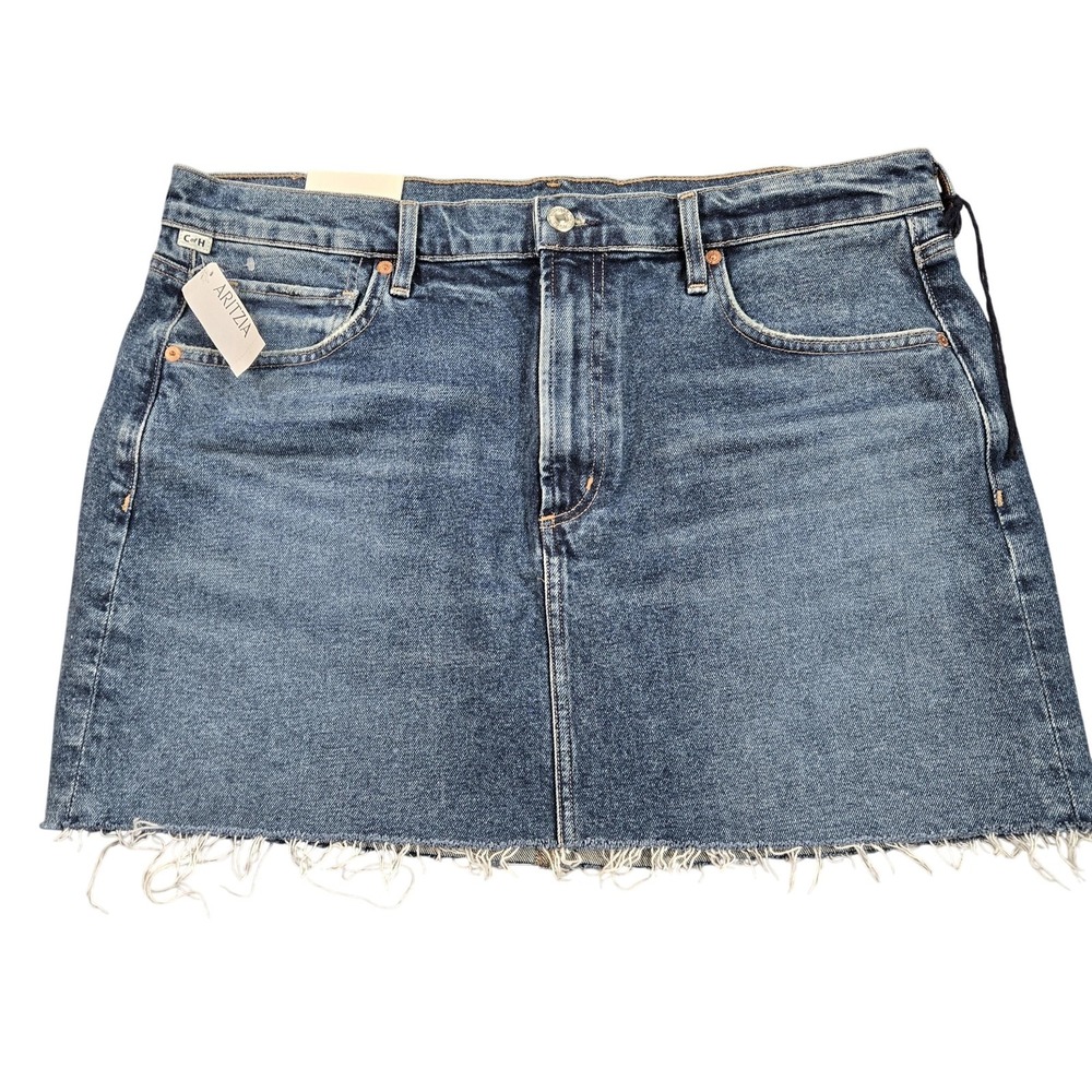 Citizens Of Humanity Skirt Womens 31 Blue Denim Beatnik Raw Hem Stretch Mini